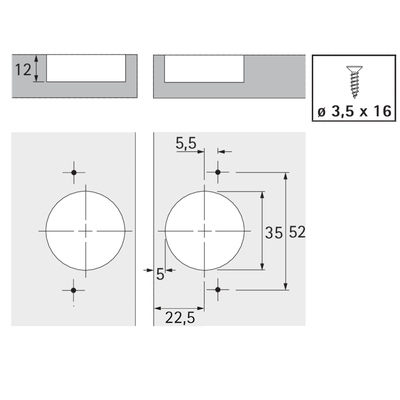 Cerniera HETTICH 46787 per doppia anta foro D.35 mm. Nichelata