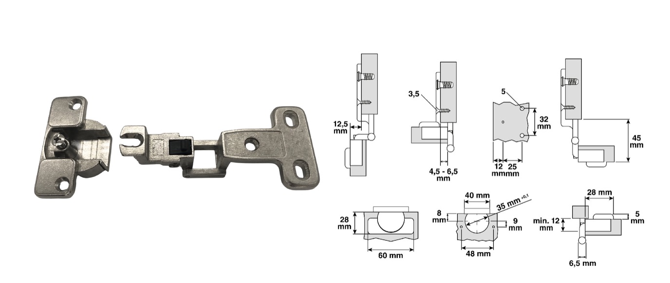 CERNIERA tipo SH per Mobili Ufficio Nichelata