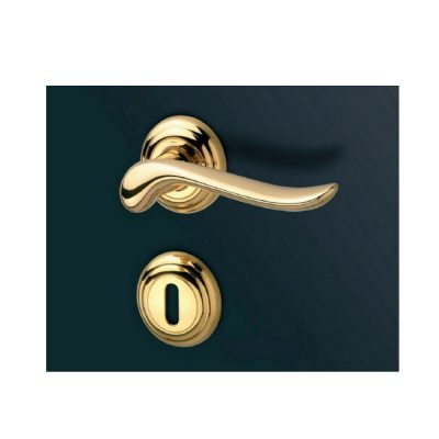 MANIGLIA MANDELLI per porta con rosetta e bocchetta ORO LUCIDO(coppia)